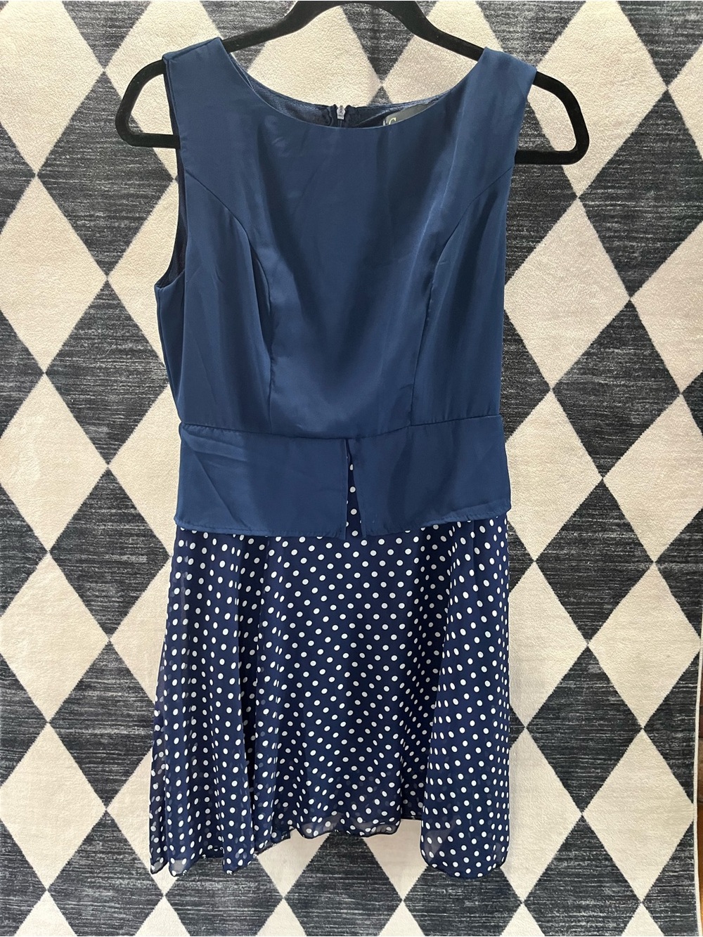 Classic Navy Polka Dot Sleeveless Dress by